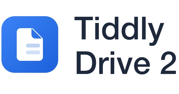 The Tiddly Drive 2 logo, a white document on a blue app icon, beside the name "Tiddly Drive 2".